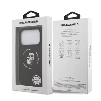 KARL LAGERFELD Silicone Karl & Choupette Ring MagSafe Case, skirta Apple iPhone 17 Pro, juoda
