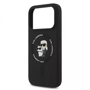 KARL LAGERFELD Silicone Karl & Choupette Ring MagSafe Case, skirta Apple iPhone 17 Pro, juoda