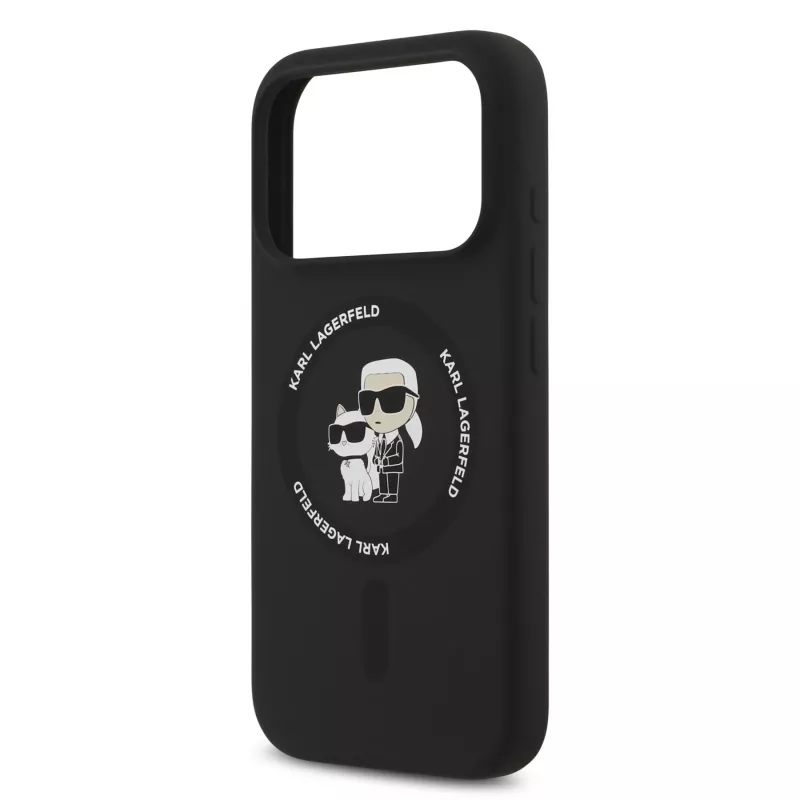 KARL LAGERFELD Silicone Karl & Choupette Ring MagSafe Case, skirta Apple iPhone 17 Pro, juoda