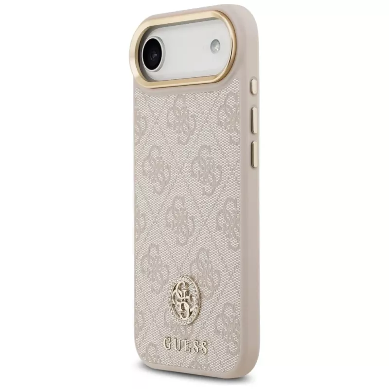 Guess 4G Strass Logo & Big Strap Metal Buttons MagSafe Case, iPhone Air – rožinė