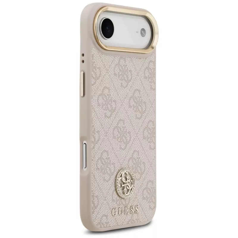 Guess 4G Strass Logo & Big Strap Metal Buttons MagSafe Case, iPhone Air – rožinė
