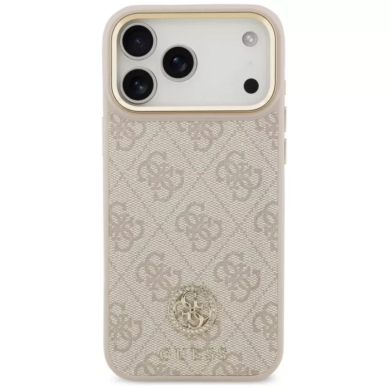 Guess 4G Strass Logo & Big Strap Metal Buttons MagSafe Case for Apple iPhone 17 Pro Max Pink