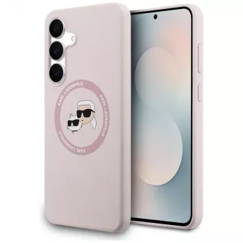 KARL LAGERFELD Silicone Case Karl & Choupette Heads MagSafe for Samsung Galaxy S25 FE Pink