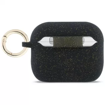 „Guess“ silikoninis blizgučių dėklas su žiedu, skirtas „AirPods Pro“ 1 ir 2 kartoms – juodas