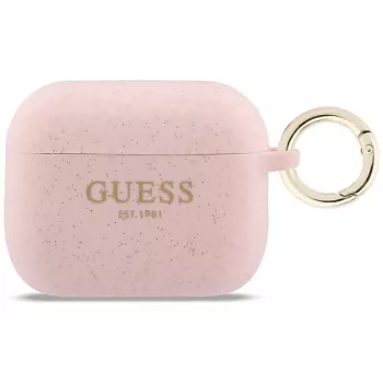 Guess silikoninis blizgus žiedinis dėklas AirPods Pro 3 ausinėms, rožinis
