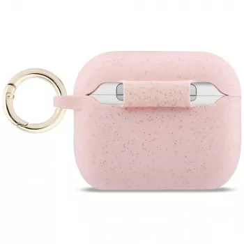 Guess silikoninis blizgus žiedinis dėklas AirPods Pro 3 ausinėms, rožinis