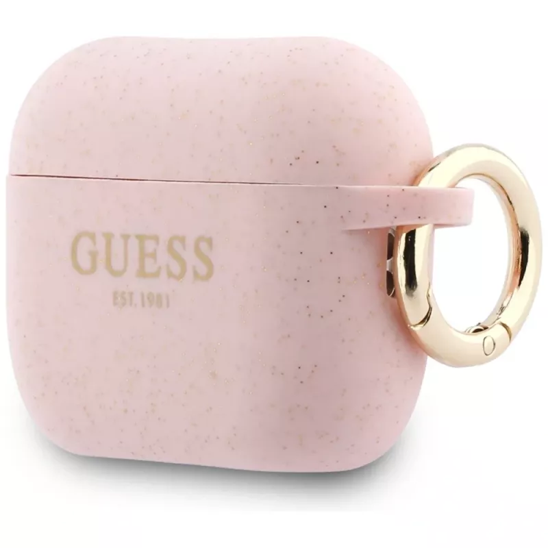 Guess silikoninis blizgus žiedinis dėklas AirPods Pro 3 ausinėms, rožinis