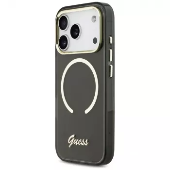 Guess IML Script Metal MagSafe Dėklas, skirtas Apple iPhone 17 Pro, juodas