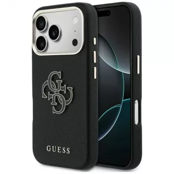 Guess FW Resin Logo apsauginis dėklas, skirtas Apple iPhone 17 Pro, juodas
