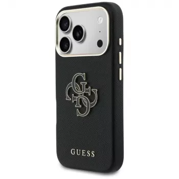 Guess FW Resin Logo apsauginis dėklas, skirtas Apple iPhone 17 Pro, juodas