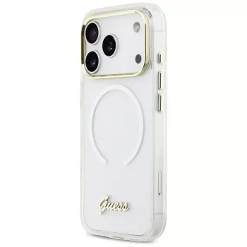 Guess IML Gradient Script Metal MagSafe Dėklas, skirtas Apple iPhone 17 Pro, Baltas