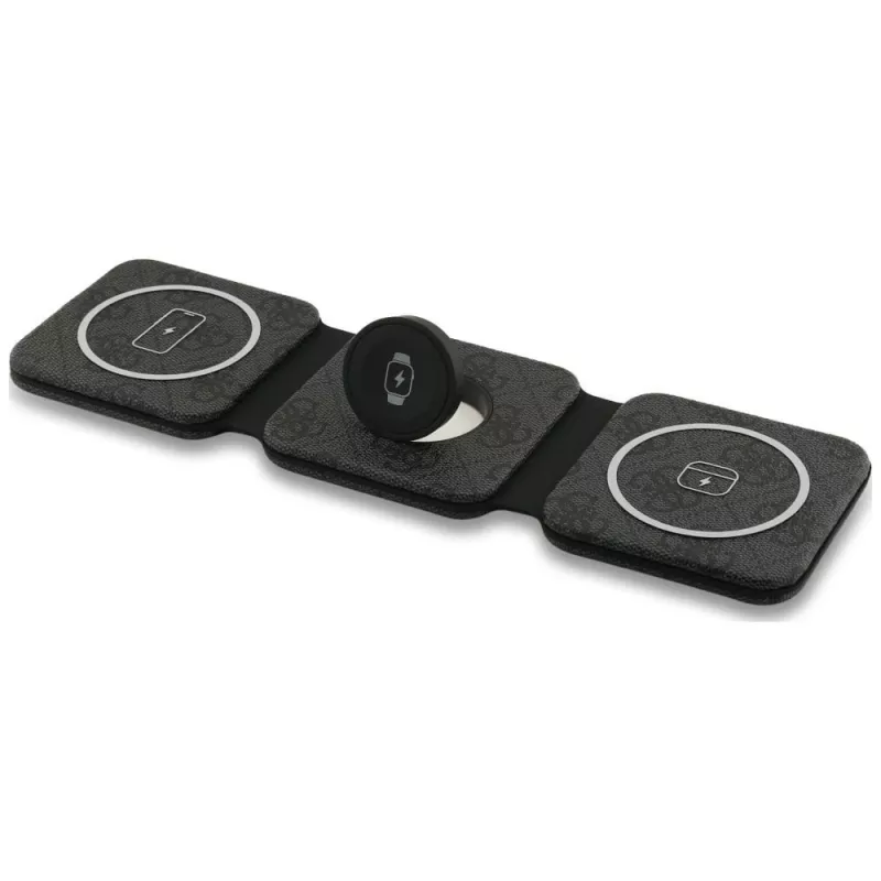 Guess 4G Wireless Charger – 3 viename indukcinė įkrovimo stotelė su MagSafe, iPhone, AirPods ir Apple Watch, 15 W (juoda)