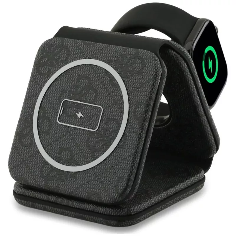 Guess 4G Wireless Charger – 3 viename indukcinė įkrovimo stotelė su MagSafe, iPhone, AirPods ir Apple Watch, 15 W (juoda)