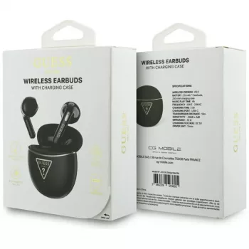 Guess Gold Line Triangle TWS Bluetooth ausinės su įkrovimo dėklu (Juodos)