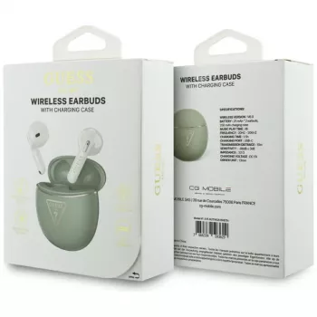Guess Gold Line Triangle TWS Bluetooth Earbuds su įkrovimo dėklu (Chaki spalva)