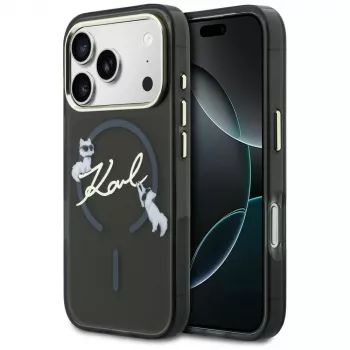 KARL LAGERFELD IML Choupettes KarlScript Logo MagSafe Case, skirta Apple iPhone 17 Pro, juoda
