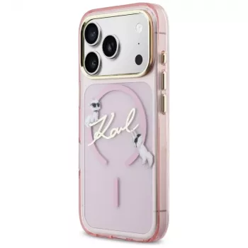 Karl Lagerfeld IML Choupettes KarlScript Logo MagSafe Case, skirta Apple iPhone 17 Pro, rožinė