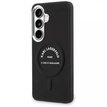 Karl Lagerfeld Embossed Ring RSG Logo MagSafe dėklas, skirtas Samsung Galaxy S26+, juodas