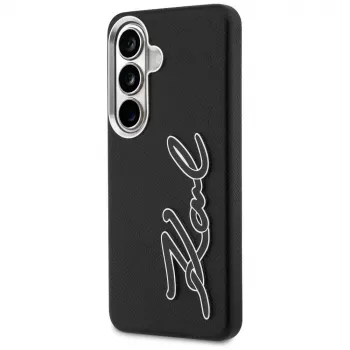 KARL LAGERFELD Grūdėtos tekstūros metalo dervos logotipo dėklas, skirtas Samsung Galaxy S26, juodas