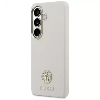 Guess Rhinestone Round Logo MagSafe Dėklas, skirtas Samsung Galaxy S26, smėlio spalvos