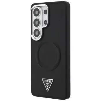 Guess Embossed Ring Triangle Logo MagSafe Dėklas, skirtas Samsung Galaxy S26 Ultra, juodas