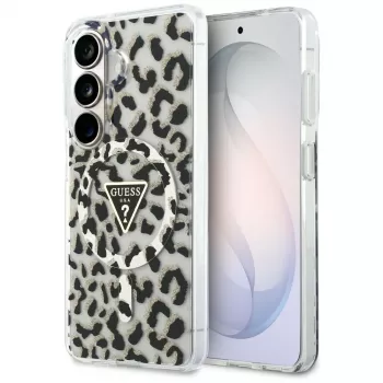 Guess IML Leopard Print Triangle MagSafe Dėklas, Samsung Galaxy S26, Juodas