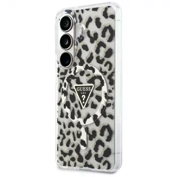Guess IML Leopard Print Triangle MagSafe Dėklas, Samsung Galaxy S26, Juodas