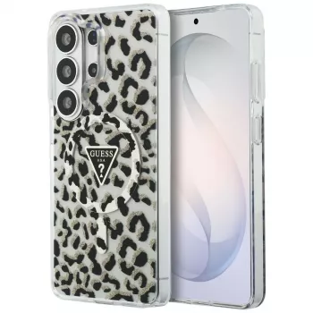 Guess IML Leopard Print Triangle MagSafe dėklas, skirtas Samsung Galaxy S26 Ultra (juodas)