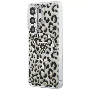 Guess IML Leopard Print Triangle MagSafe dėklas, skirtas Samsung Galaxy S26 Ultra (juodas)