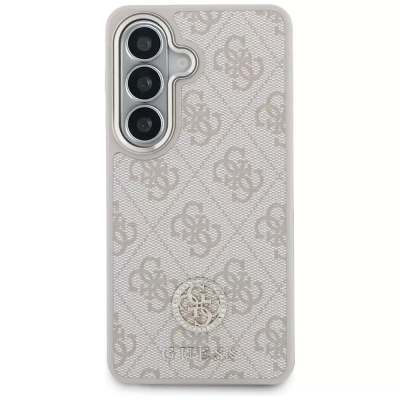 Guess 4G Big Rhinestone Triangle Strap MagSafe Phone Case & Lanyard Set for Samsung Galaxy S26, Pink