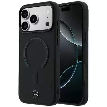 Mercedes Leather 3D MagSafe Case, skirtas iPhone 17 Pro, juoda