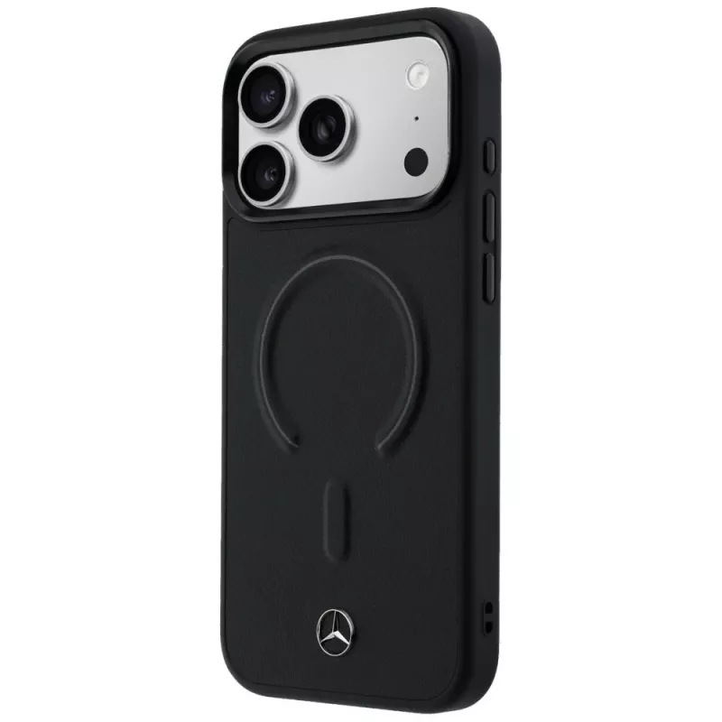 Mercedes Leather 3D MagSafe Case, skirtas iPhone 17 Pro, juoda