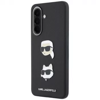 KARL LAGERFELD apsauginis dėklas, skirtas Samsung Galaxy A57 5G, juodas, su Karl & Choupette galvutėmis, smeigtukais ir logotipu