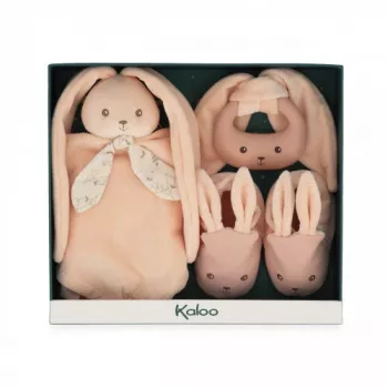 Kaloo 3-in-1 Baby Gift Set Rabbit (Comforter + Teether + Booties) Peach Lapinoo