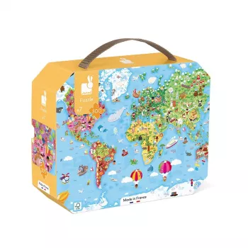 Janod World Map Puzzle in Suitcase 300 Pieces