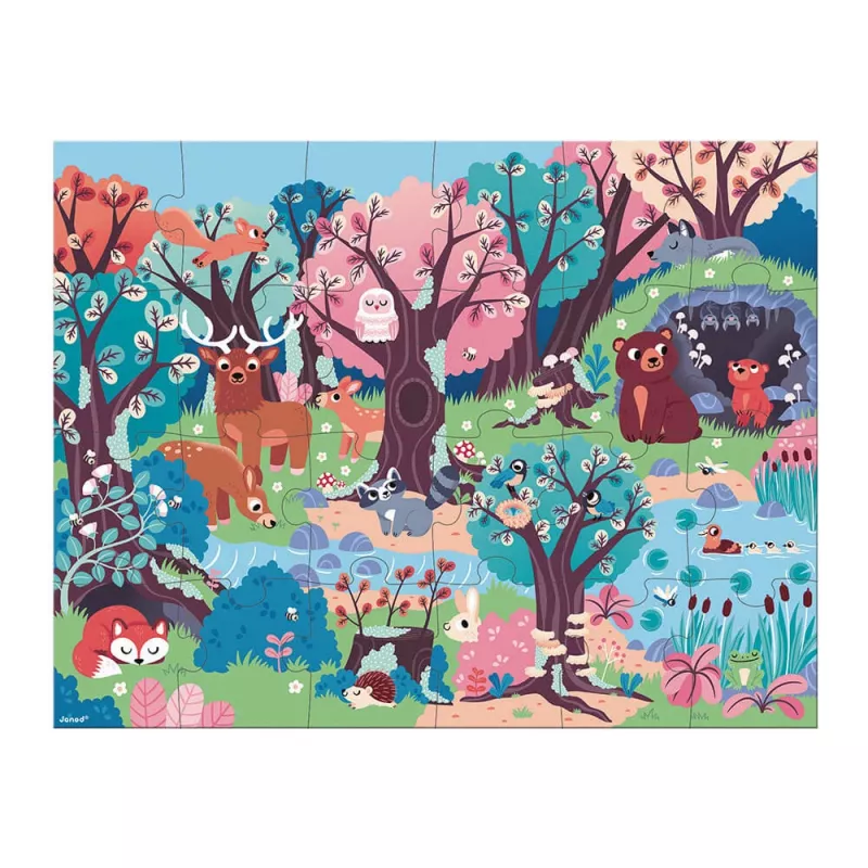 Janod Forest Glow-in-the-Dark Jigsaw Puzzle su UV lempa, 24 dalių