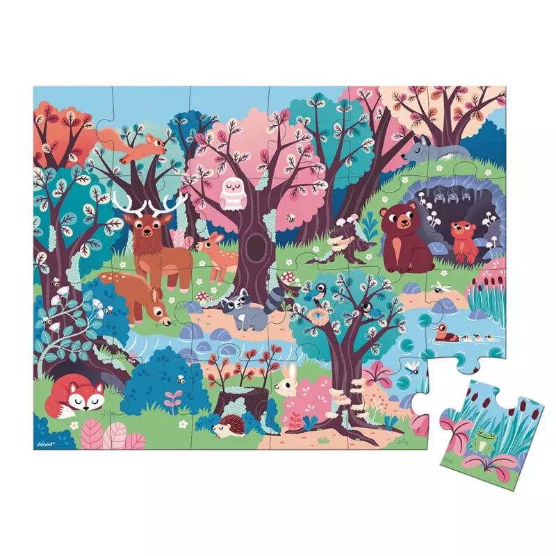 Janod Forest Glow-in-the-Dark Jigsaw Puzzle su UV lempa, 24 dalių