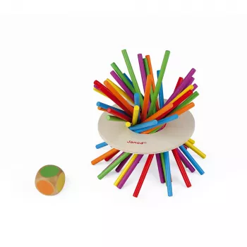 Janod Crazy Sticks Balancing Game – medinis pusiausvyros žaidimas 1–4 žaidėjams, įvairiaspalvis