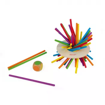 Janod Crazy Sticks Balancing Game – medinis pusiausvyros žaidimas 1–4 žaidėjams, įvairiaspalvis