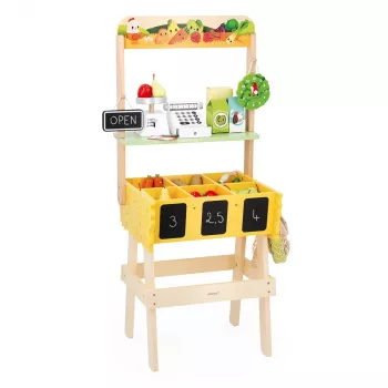 Janod Farm Large Vegetable Shop medinis daržovių prekystalis su 32 priedais