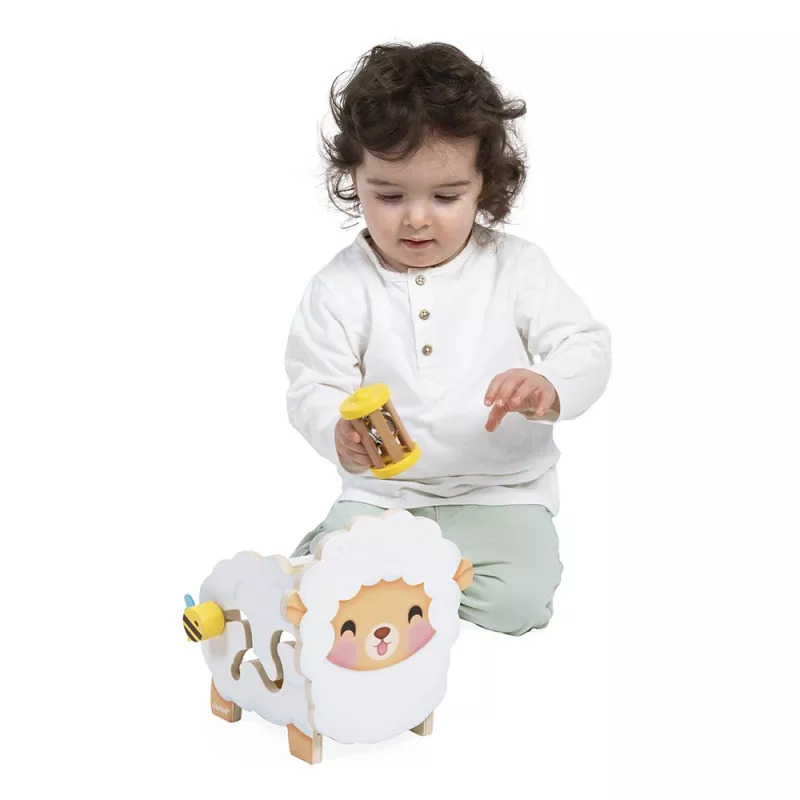 Janod Multifunctional Sheep Shape Sorter Pull-Along Toy Wooden Farm 12m+