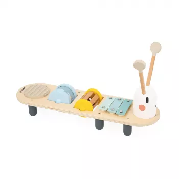 Janod Sweet Cocoon muzikinis staliukas su kirmino dizainu, 5 instrumentai, FSC mediena, 12m+