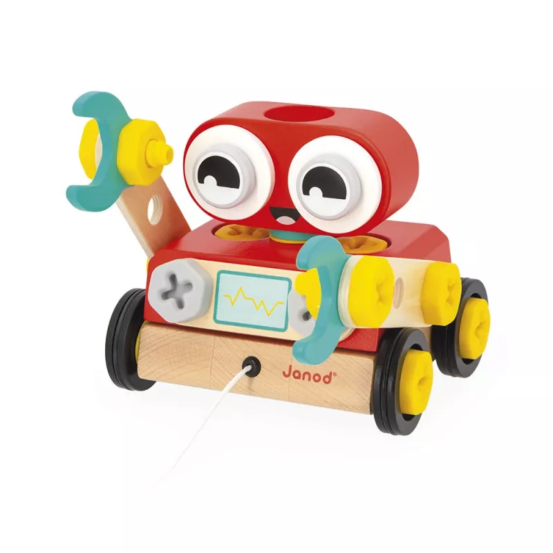 Janod Brico'Kids Wooden Robot Assembly and Pull-Along Toy 2+
