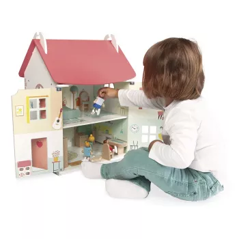 JANOD Lilliputiens Wooden Dollhouse su 15 Aksesuarų J06467