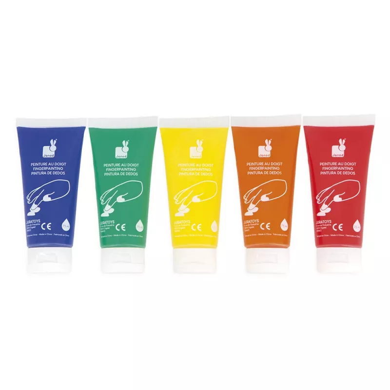 JANOD Finger Paints 5 Colors 400 ml Water-Based Non-Toxic Washable Art Paint for Toddlers 18m+