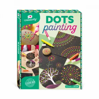 Janod I Love Creativity Dot Painting Art Kit - 4 gyvūnų kortelės su 6 guašo dažais