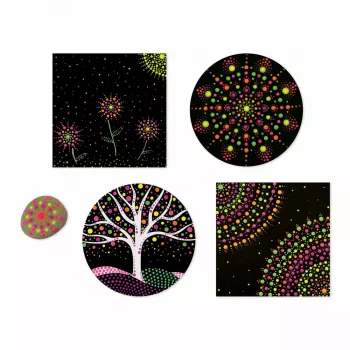 Janod I Love Creativity Dot Painting Art Kit - 4 gyvūnų kortelės su 6 guašo dažais