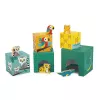 Janod Tropik Stacking Tower su 5 kubeliais ir 3 medinėmis figūrėlėmis, 12m+