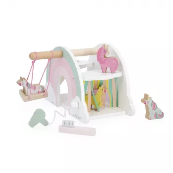 Janod Wooden Unicorn House Playset su 5 priedais, 18m+