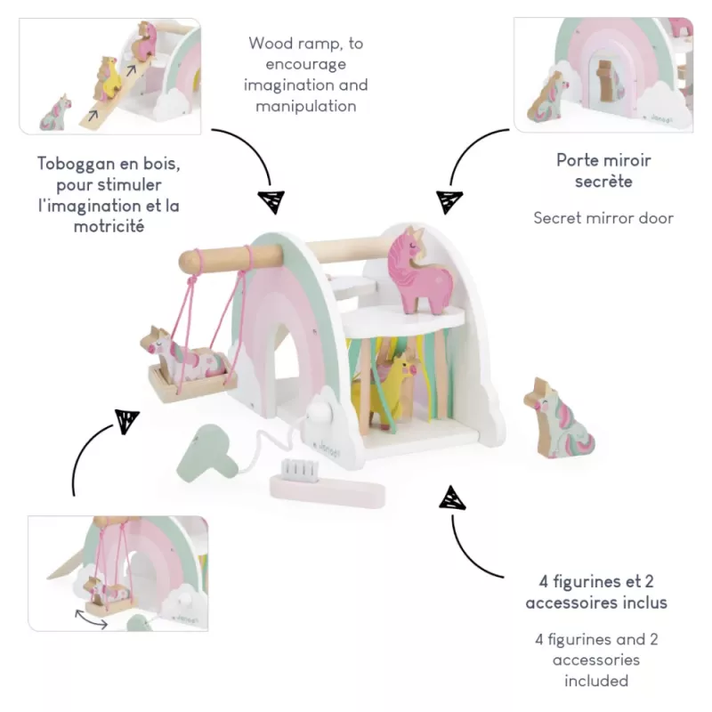 Janod Wooden Unicorn House Playset su 5 priedais, 18m+